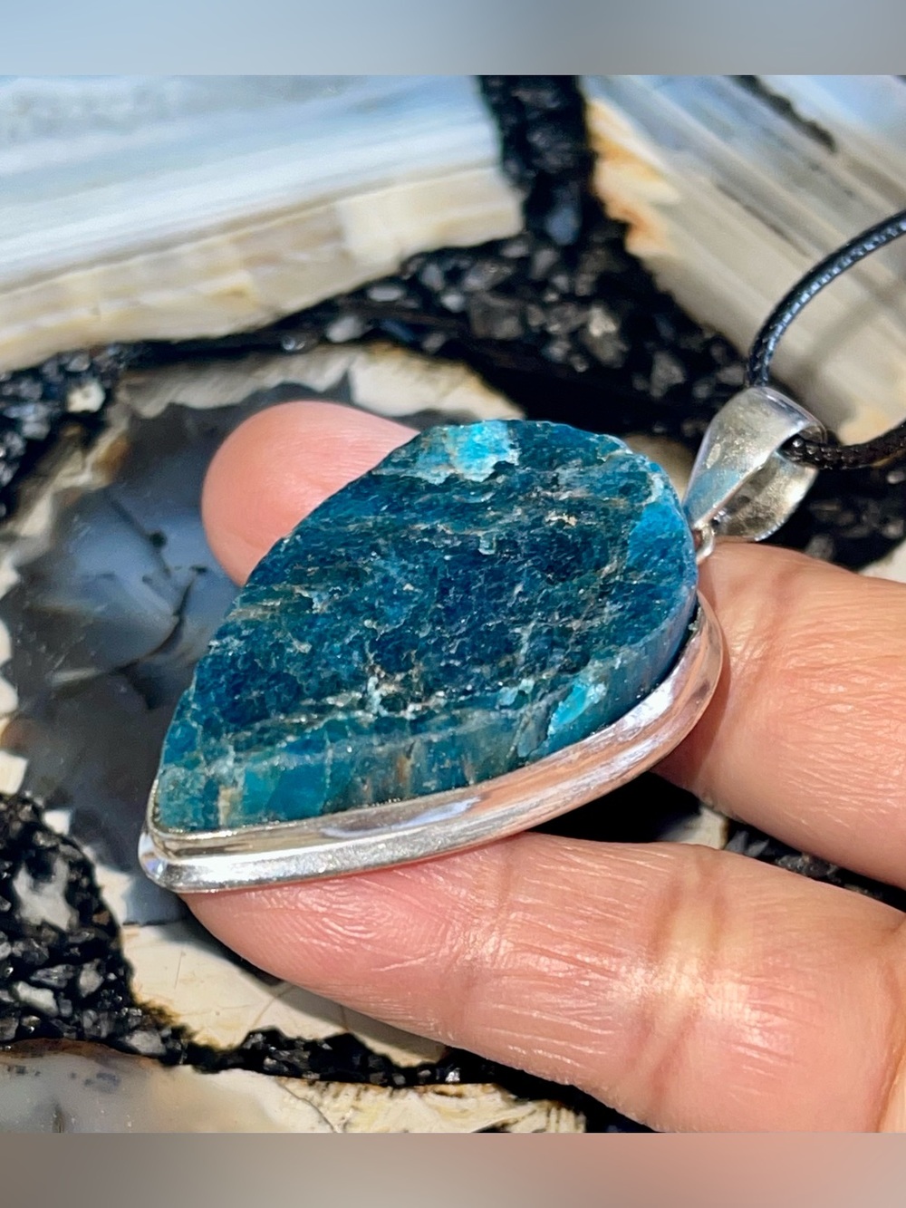 Rough Blue Apatite Pendant 2 1/2”